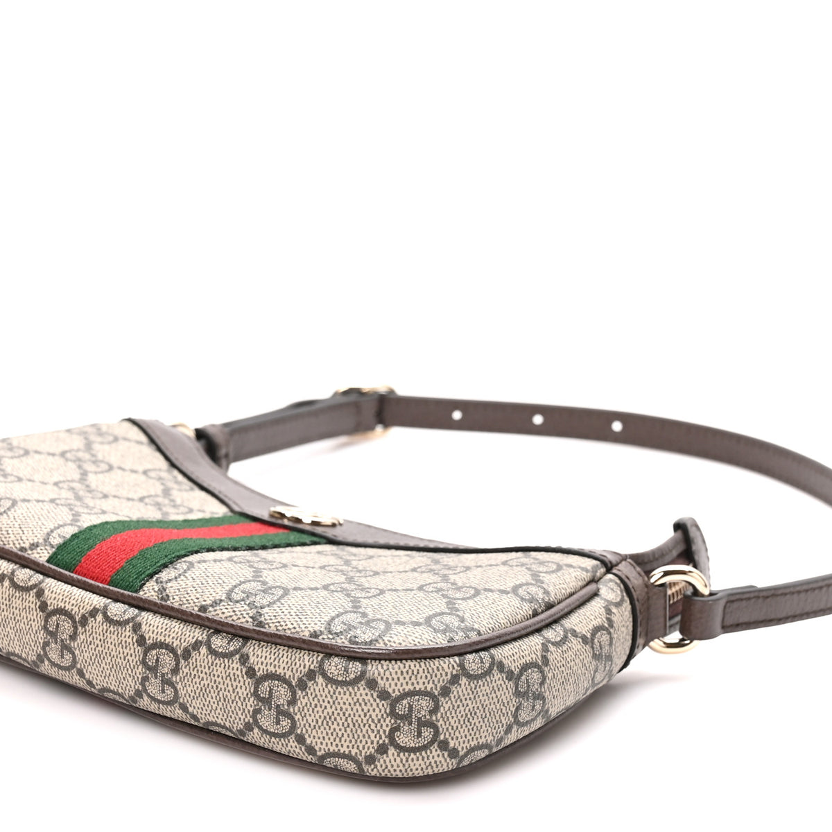 Gucci GG Supreme Monogram Textured Dollar Calfskin Web Mini Ophidia Shoulder Bag Beige Ebony New Acero 10 of 11