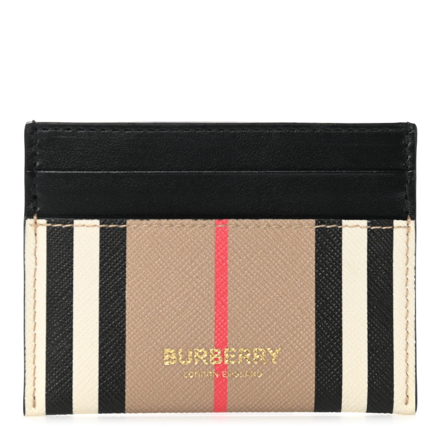 E-Canvas Calfskin Icon Stripe Card Case Archive Beige