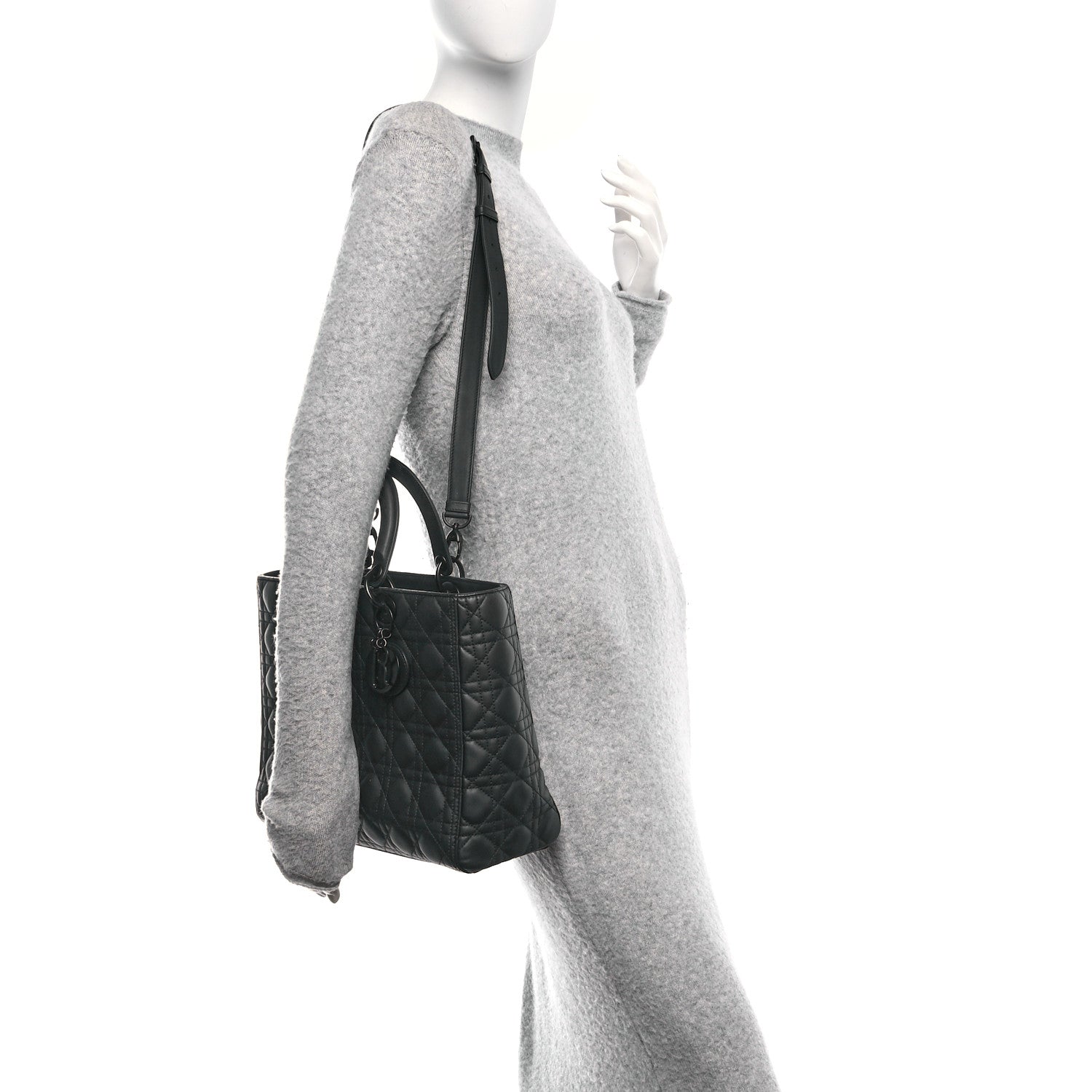 Christian Dior Ultra Matte Calfskin Cannage Large Lady Dior Black 2 of 10