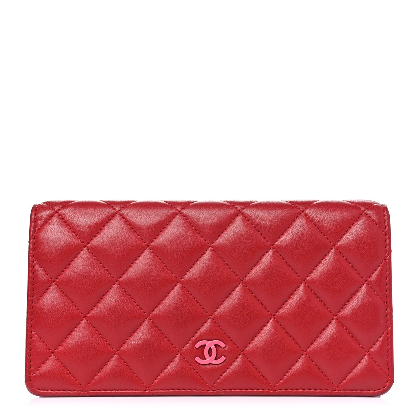 Lambskin Quilted Yen Wallet Red Pink