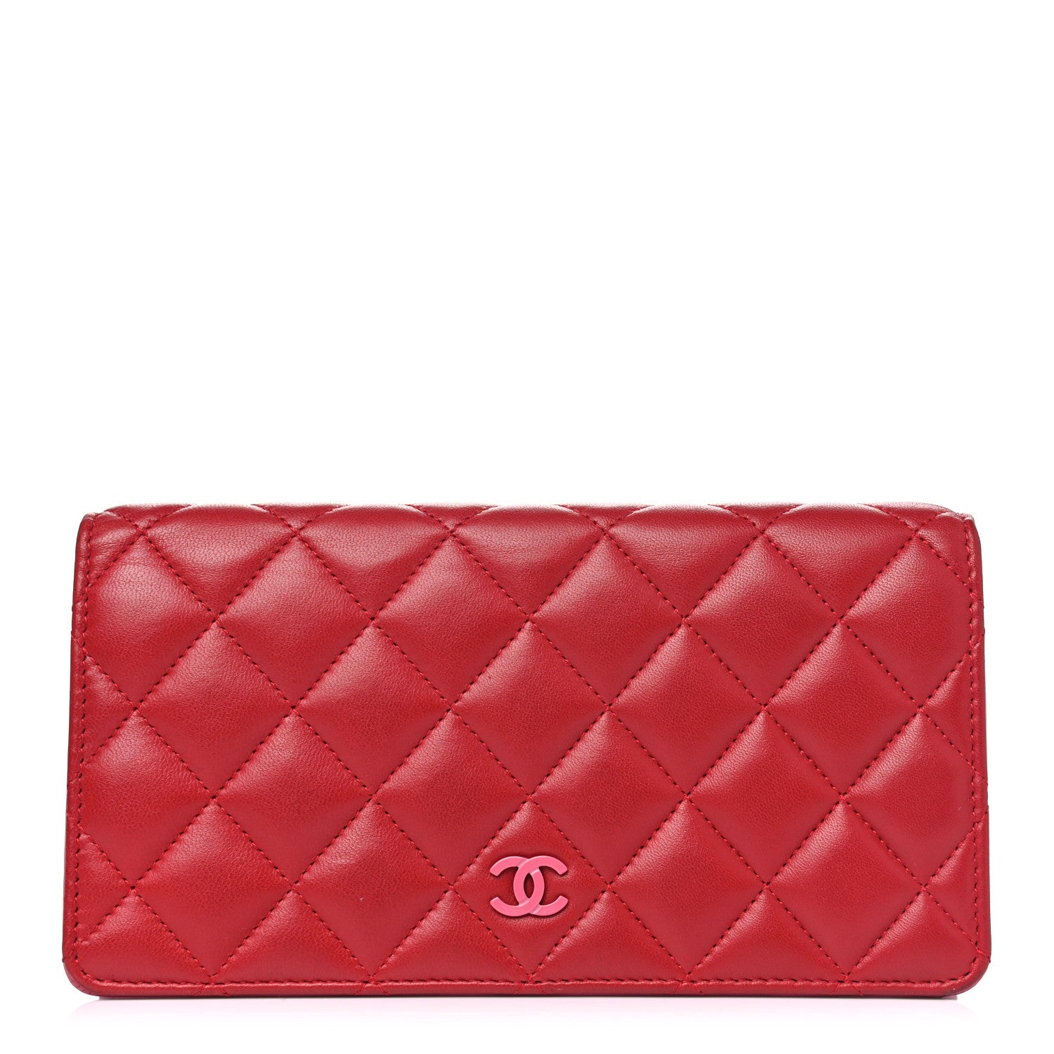 Chanel Lambskin Quilted Yen Wallet Red Pink 1 of 9