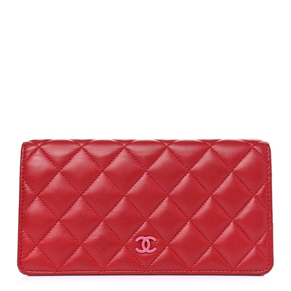 Chanel Lambskin Quilted Yen Wallet Red Pink 1 of 9