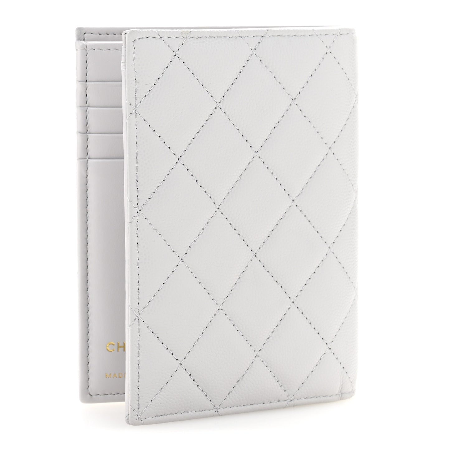 Caviar Quilted CC Passport Holder Grey
