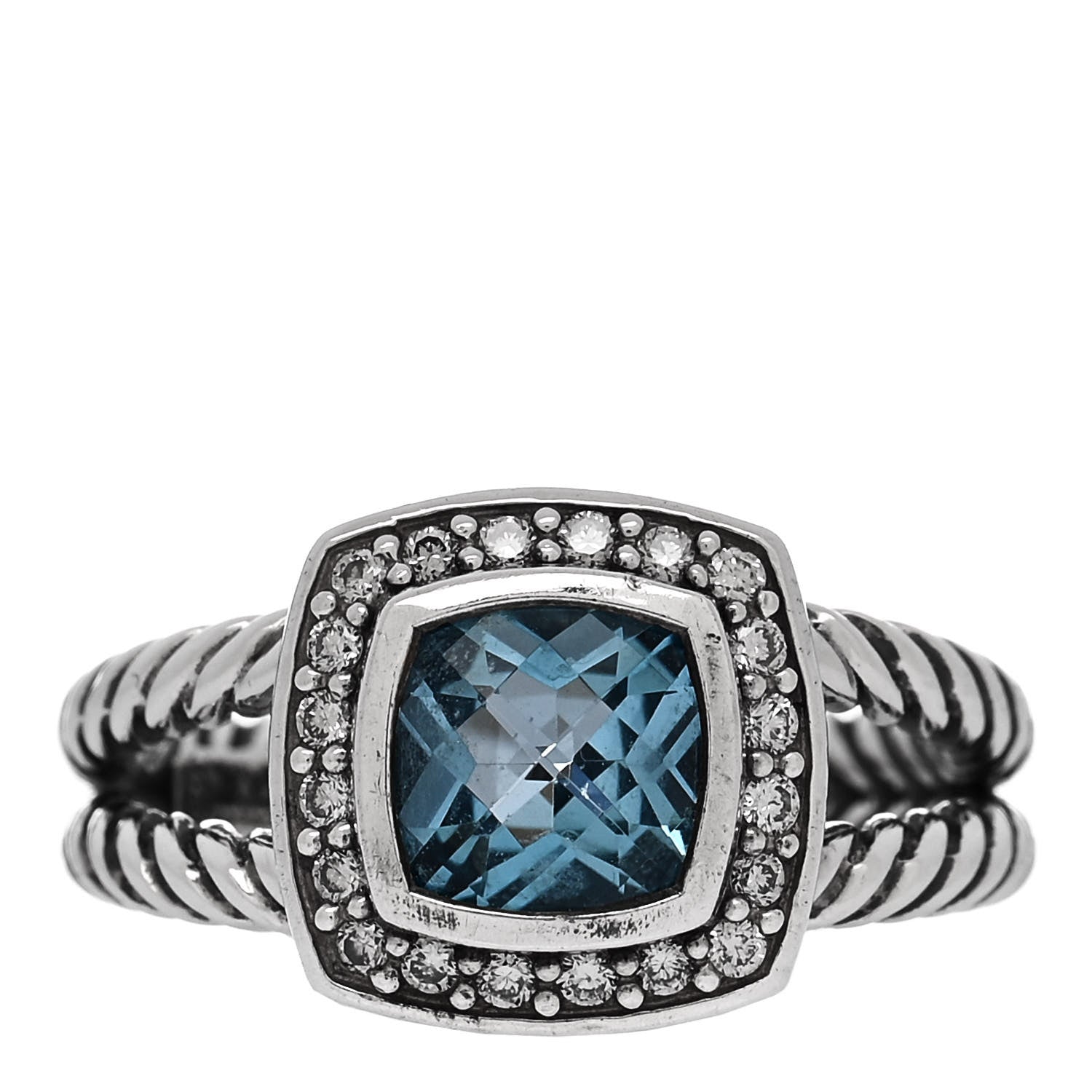 David Yurman Sterling Silver Diamond Blue Topaz 7mm Petite Albion Ring 53 6.5 1 of 4