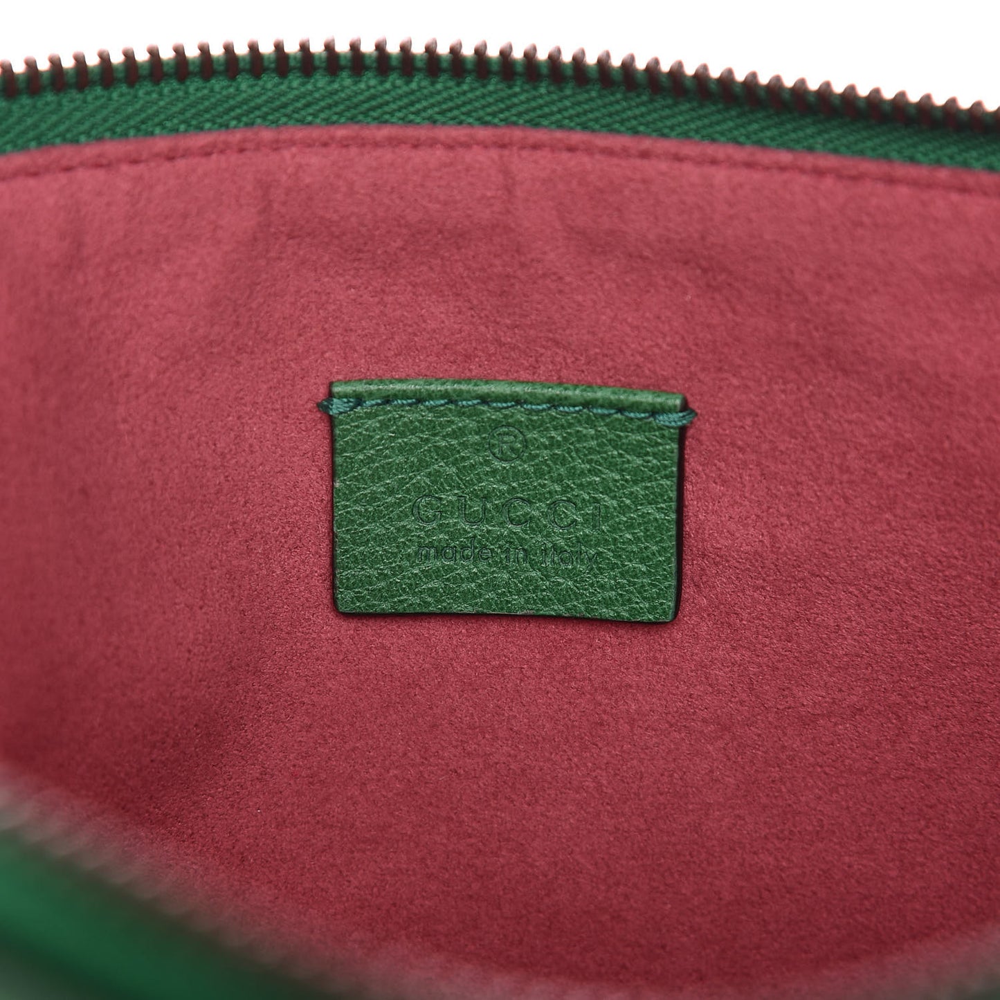 Textured Calfskin Crystal Fiori Floral Embroidered GG Zip Pouch Grass Green