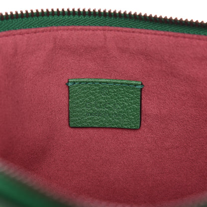 Gucci Textured Calfskin Crystal Fiori Floral Embroidered GG Zip Pouch Grass Green 6 of 7