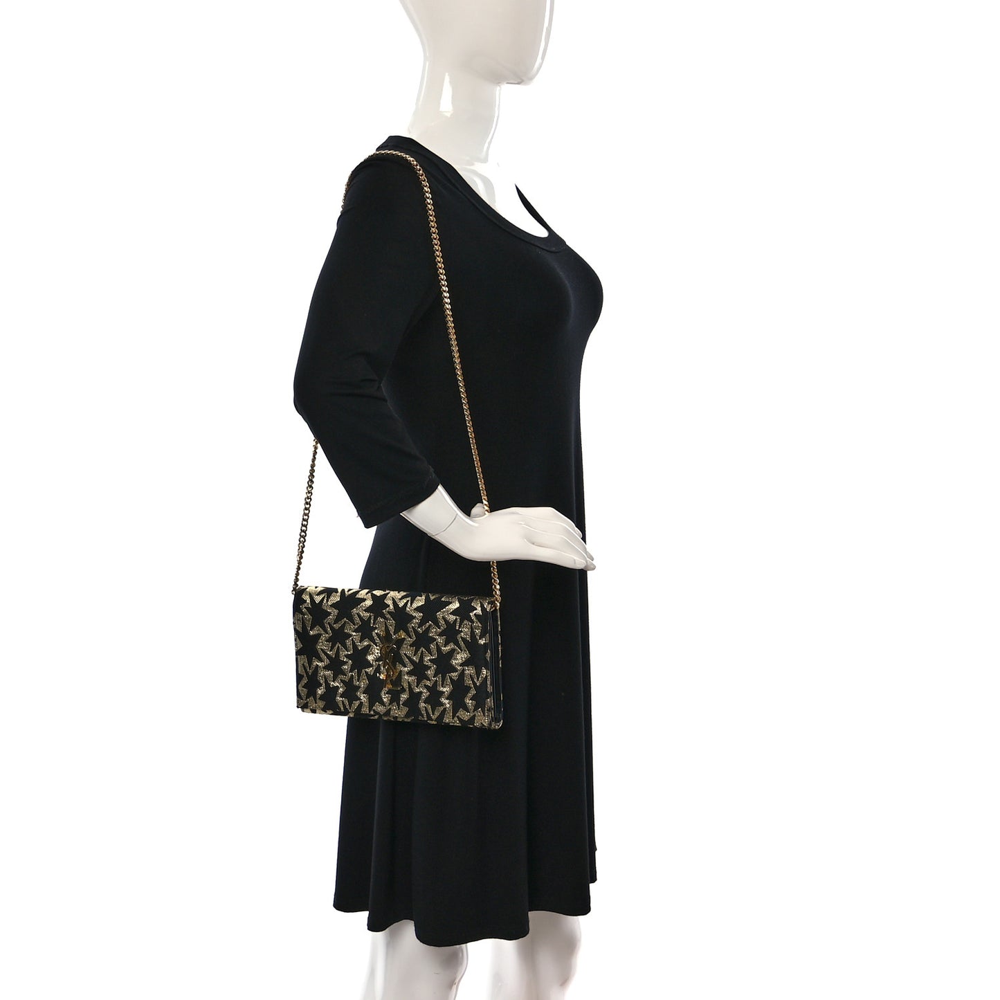 Canvas Star Print Monogram Chain Wallet Gold Black