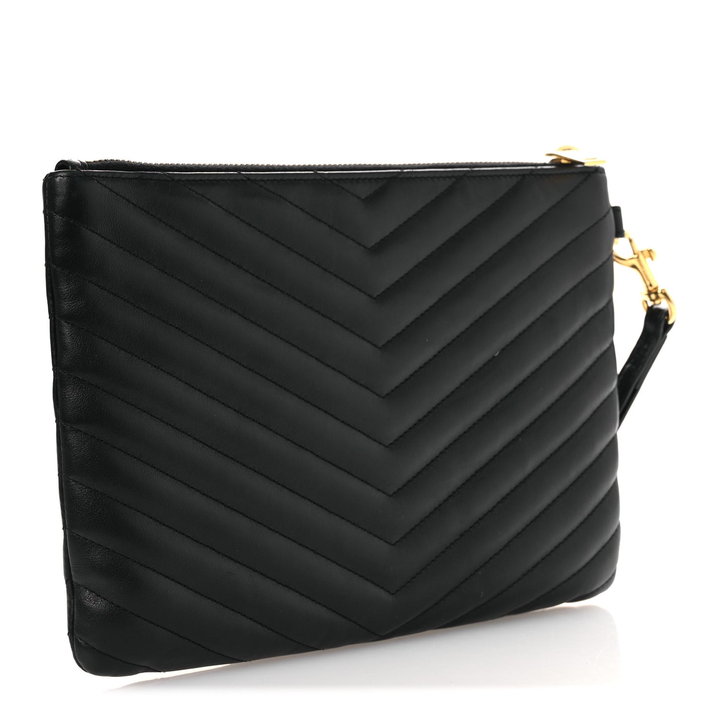 Calfskin Matelasse Chevron Monogram A5 Wristlet Black