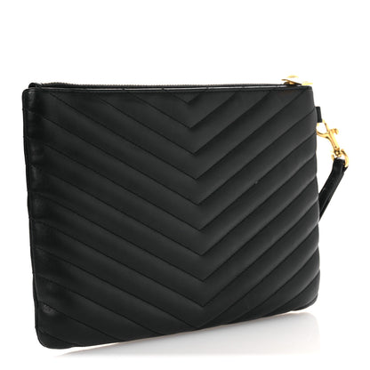 Saint Laurent Calfskin Matelasse Chevron Monogram A5 Wristlet Black 3 of 14