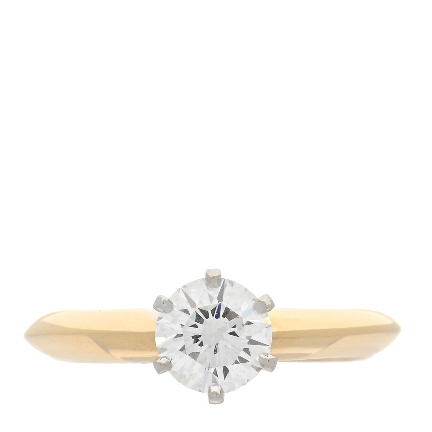 Tiffany 18K Yellow Gold Platinum Diamond .66ct Solitaire Engagement Ring 48 4.5 1 of 4
