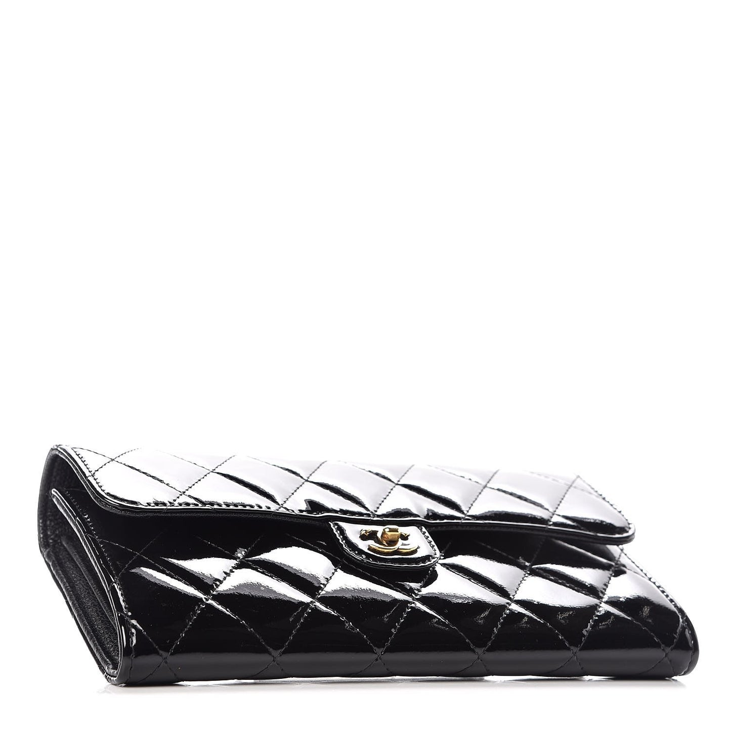 Patent Goatskin Quilted Small CC Eyelet Wallet On Chain WOC Black