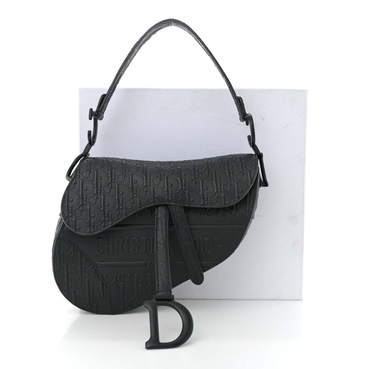 Christian Dior Calfskin Embossed Oblique Saddle Bag Black 11 of 11