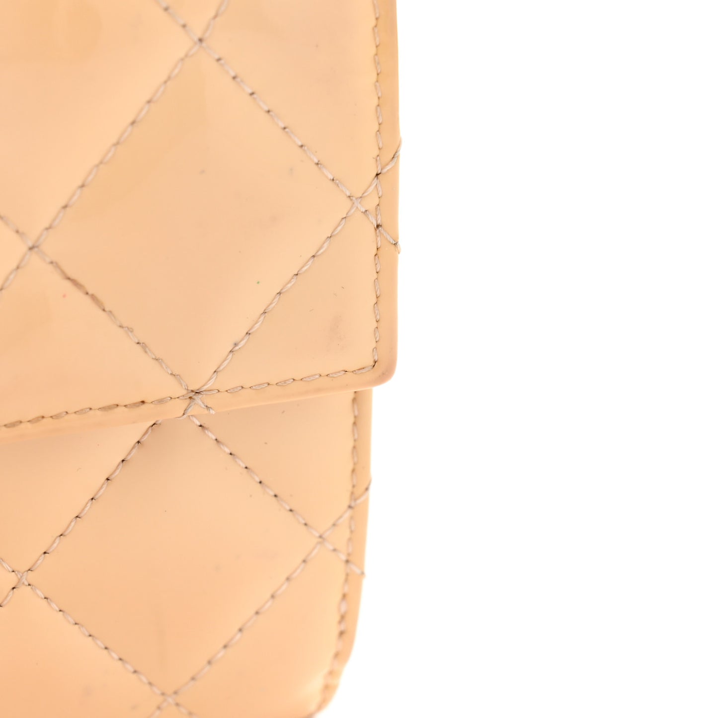 Striated Patent Quilted Compact French Flap Wallet Beige Light Pink