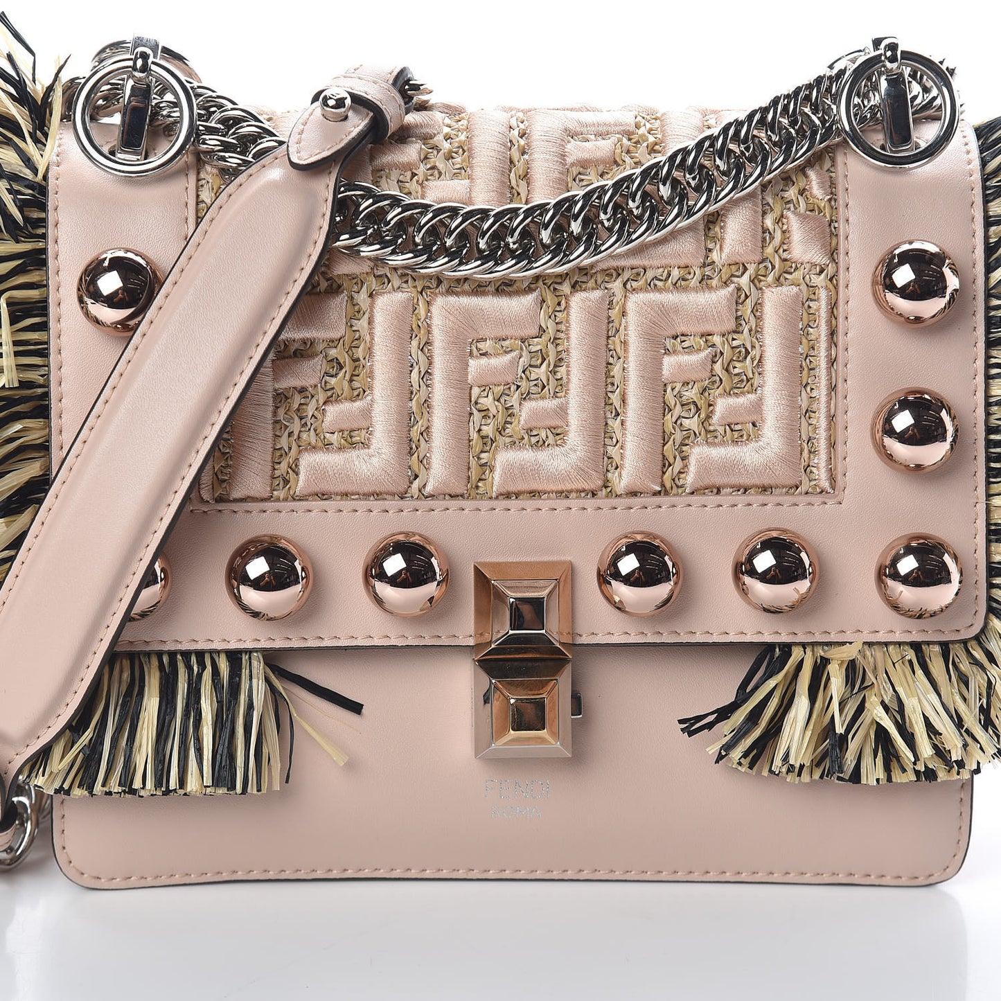 Calfskin Raffia F is Fendi FF Small Kan I Shoulder Bag Plaster Multicolor