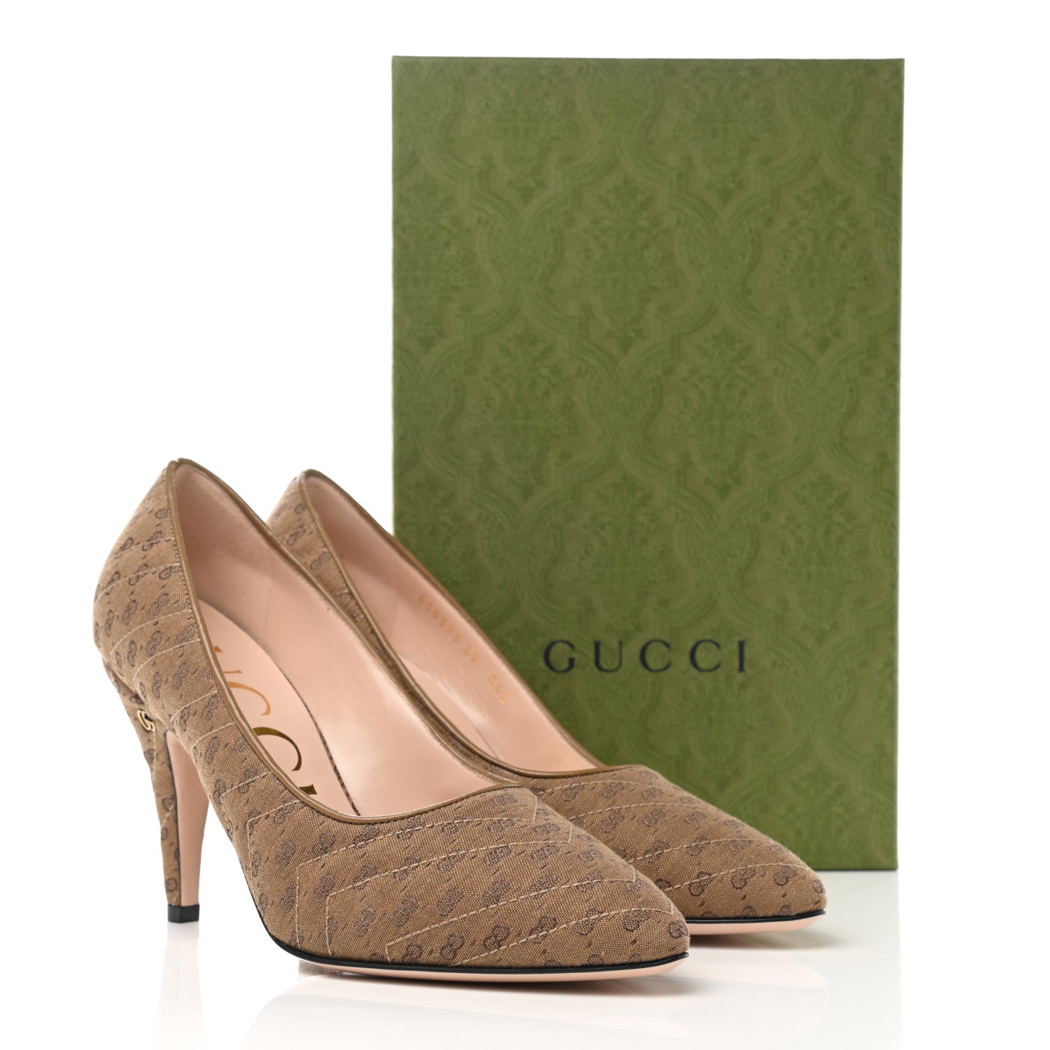 Gucci Monogram GG Mignon Nappa Chevron Matelasse Double G 95mm Pumps 39 Dusty Brown 9 of 9