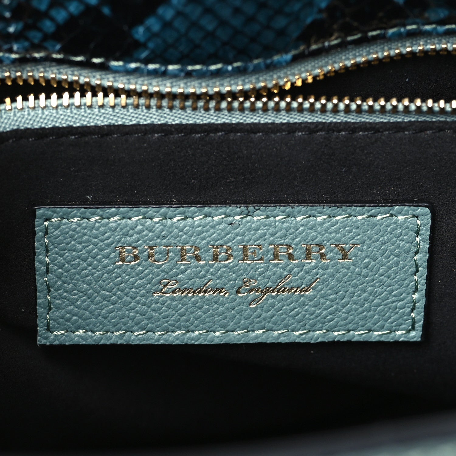 Burberry Soft Grain Calfskin Pony Hair Snakeskin Small Buckle Tote Blue 6 of 9