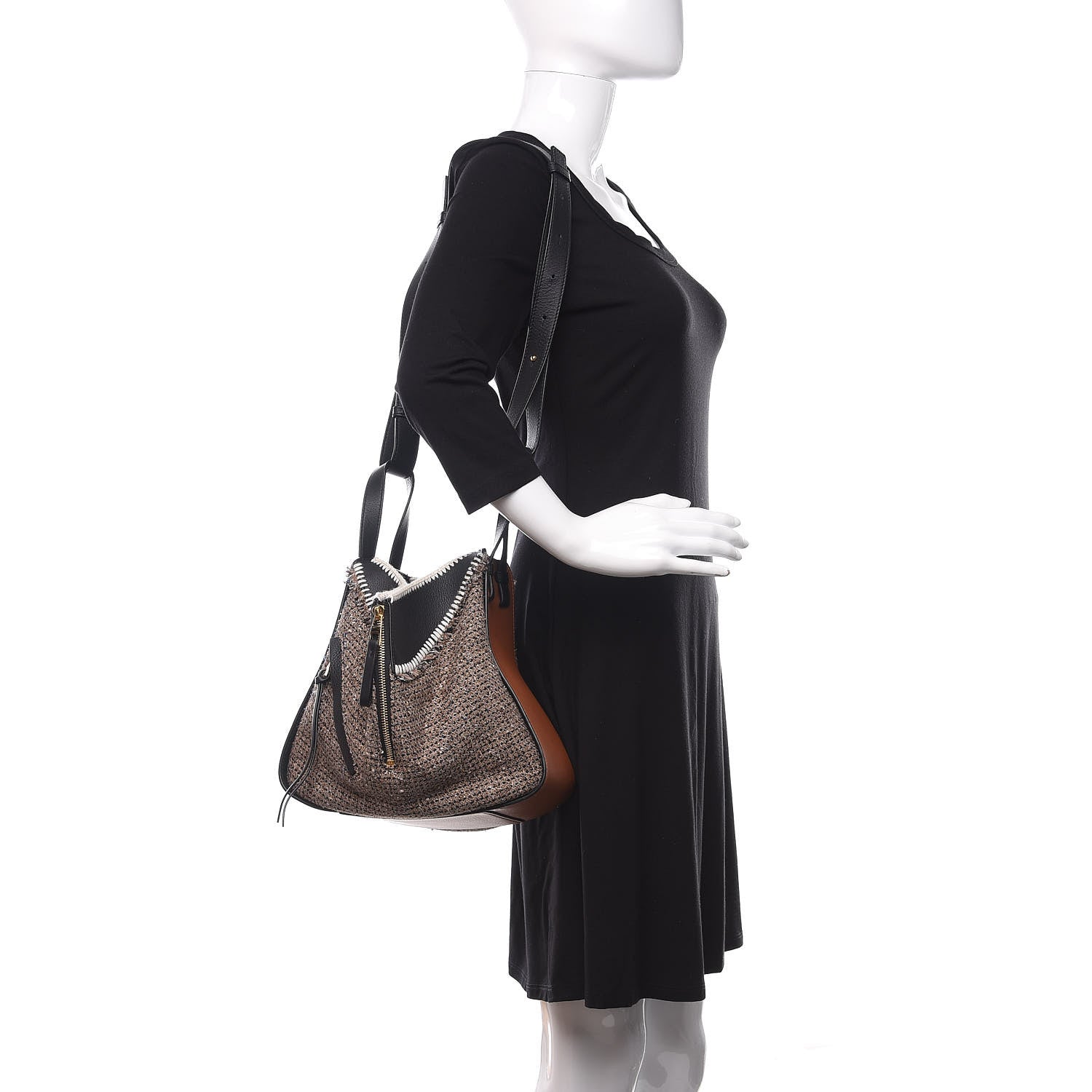 Loewe Calfskin Tweed Small Hammock Shoulder Bag Tan Black 2 of 15