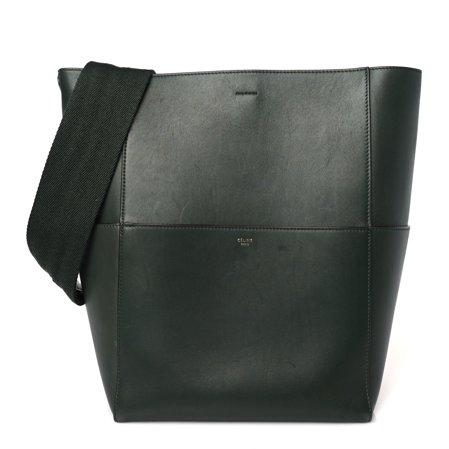Celine Smooth Calfskin Sangle Bucket Bag Dark Forest 1 of 8