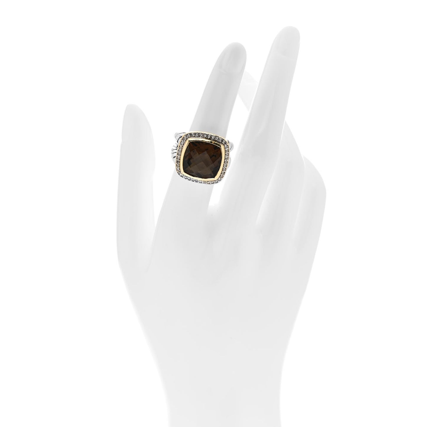 Sterling Silver 18K Yellow Gold Diamond Smoky Quartz 14mm Albion Ring 51 5.75