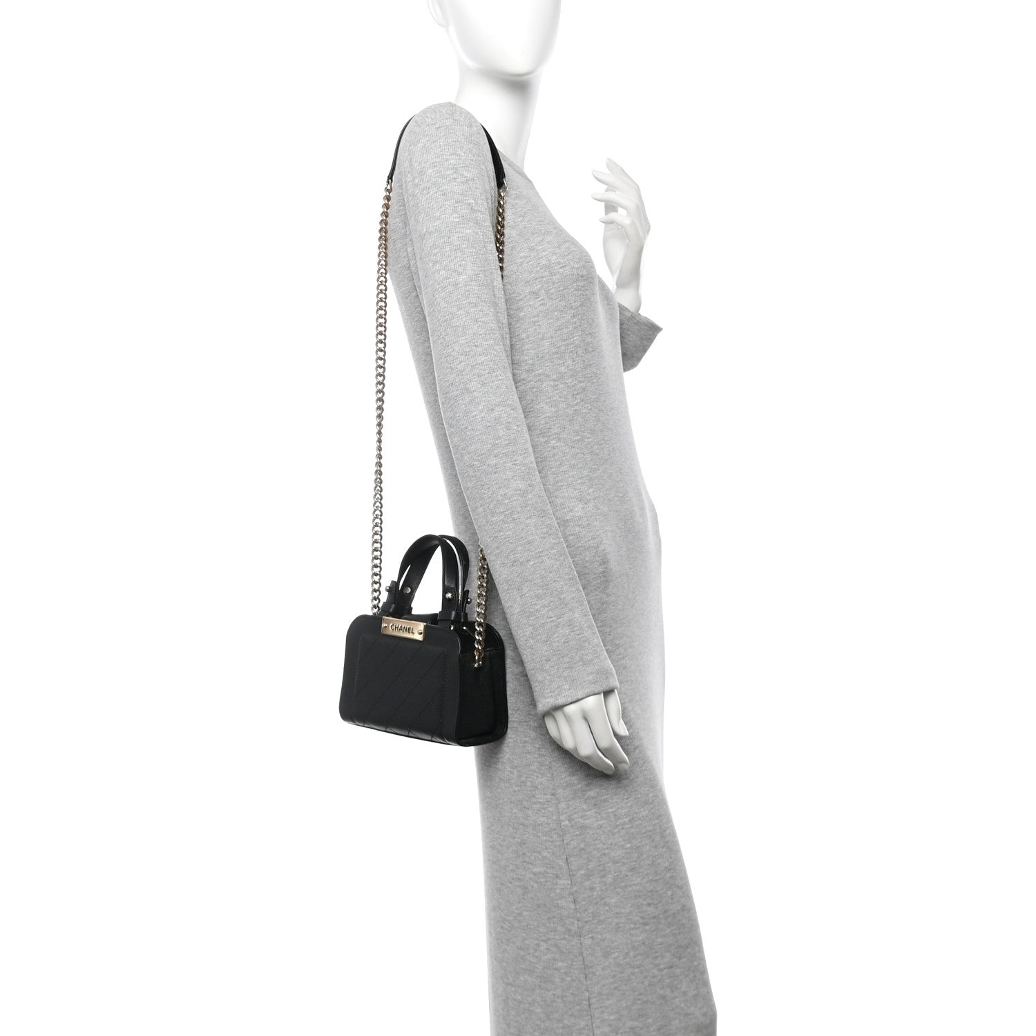 Chanel Grained Calfskin Stitched Mini Label Click Shopper Tote Black 2 of 11