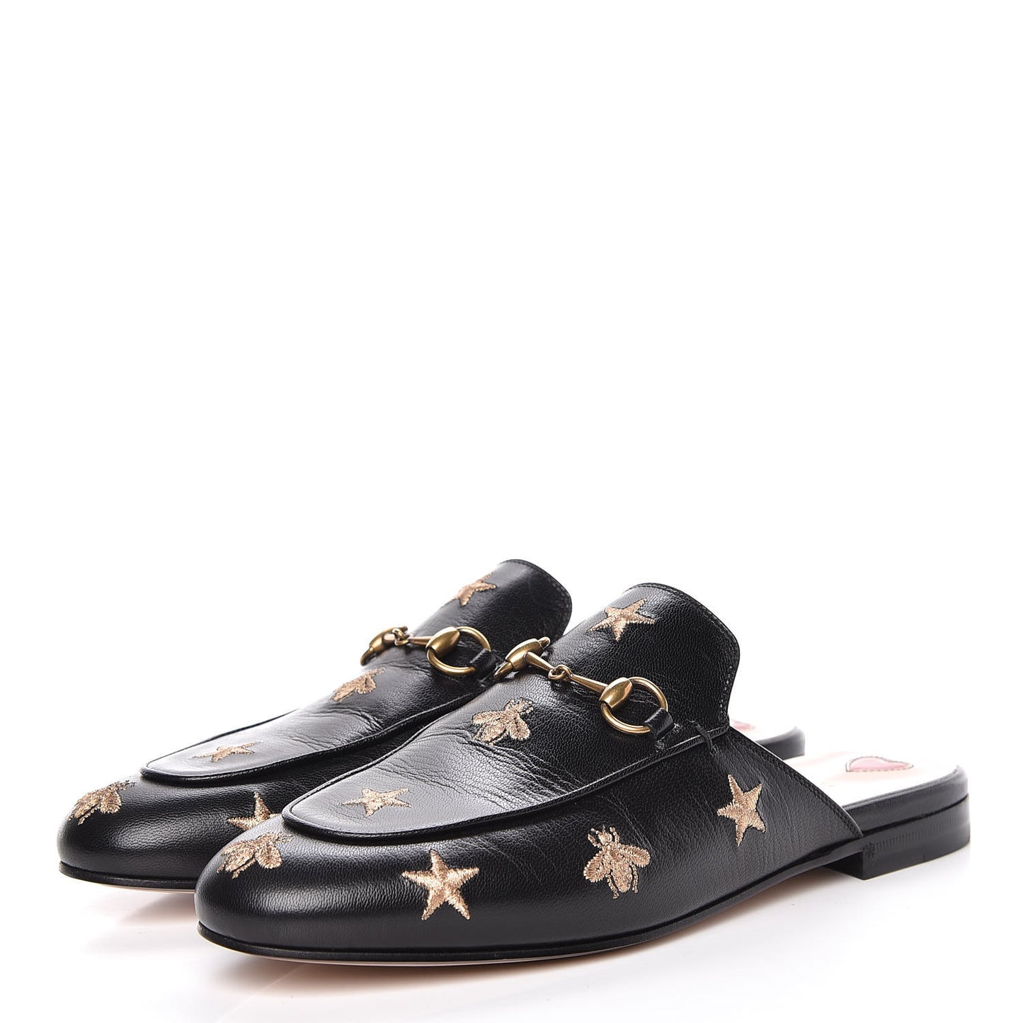Goatskin Bee Star Embroidered Womens Princetown Slippers 39 Black