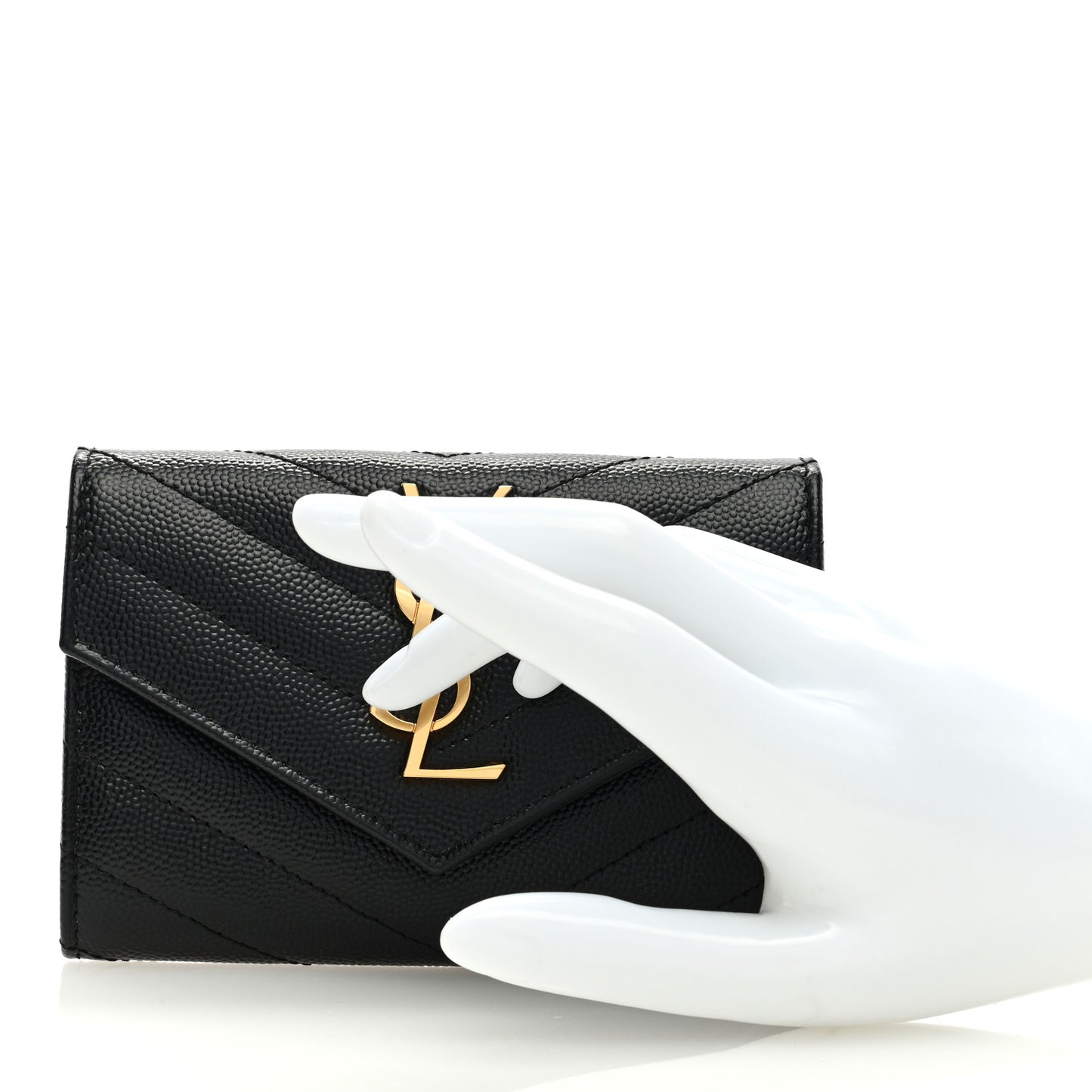 Grain De Poudre Matelasse Chevron Small Monogram Envelope Wallet Black