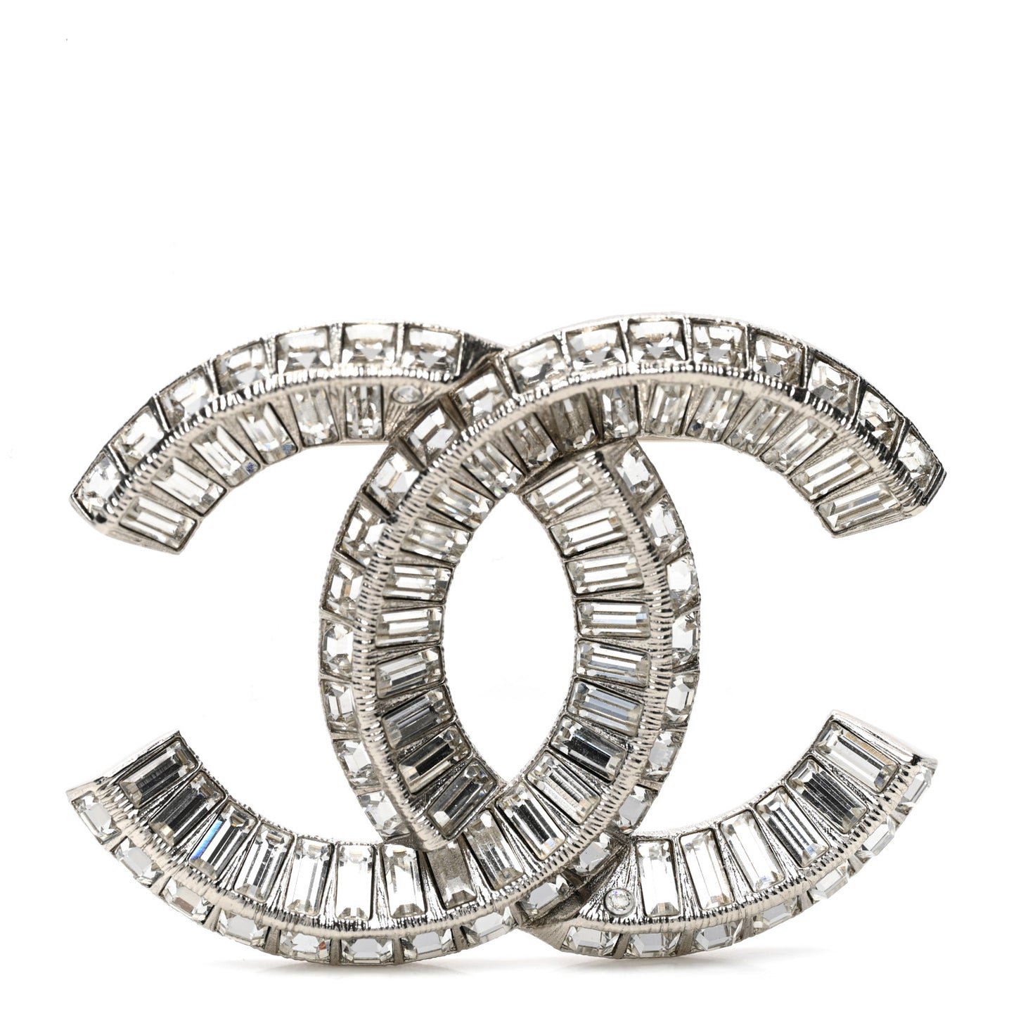 Baguette Crystal CC Brooch Silver