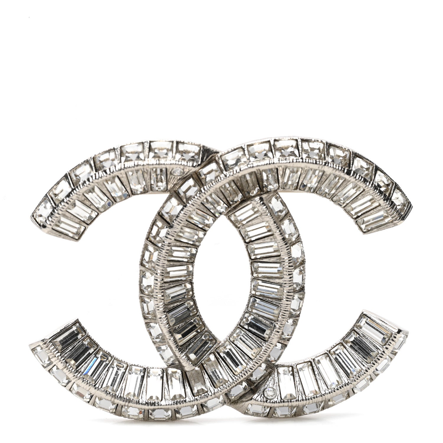Chanel Baguette Crystal CC Brooch Silver 1 of 4