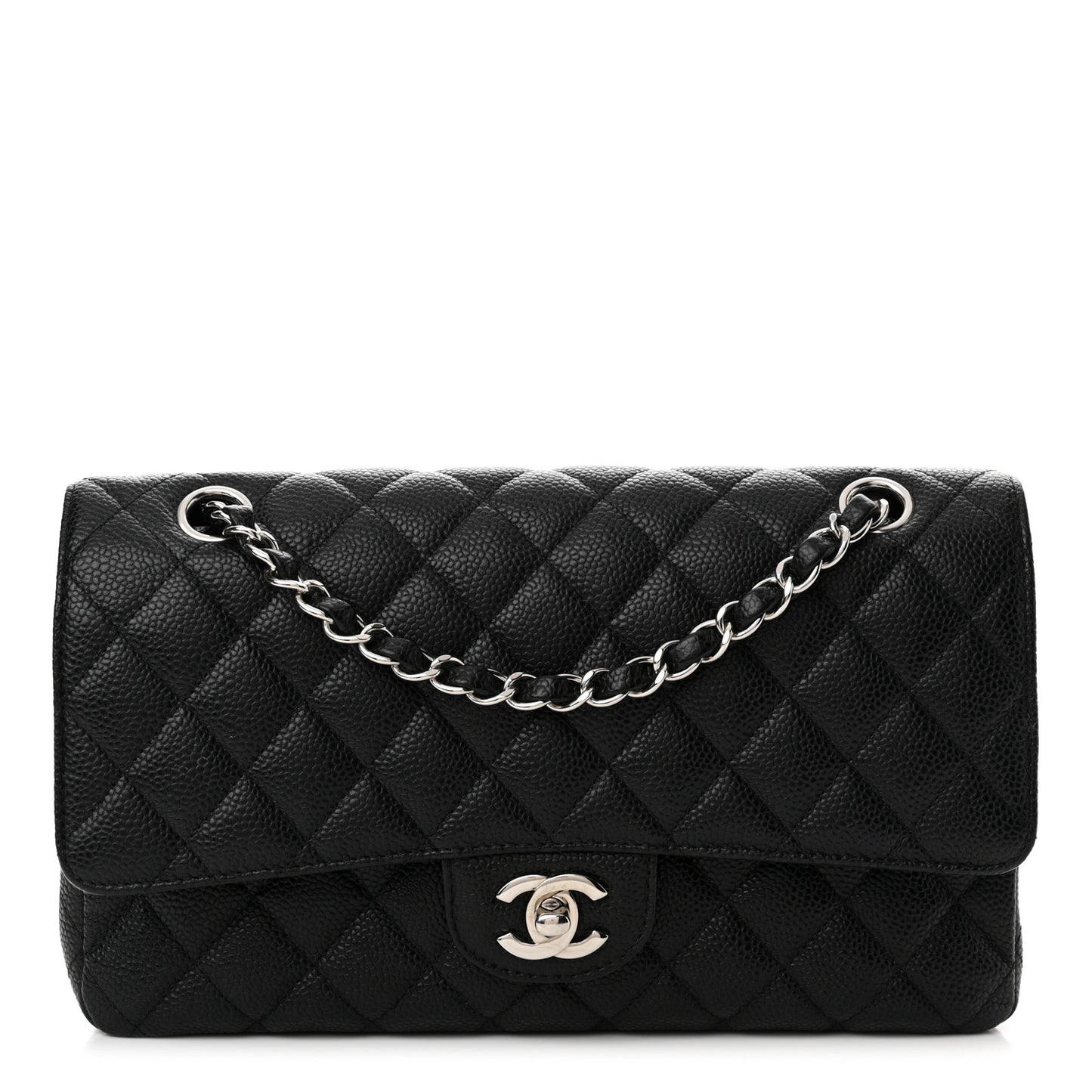 Caviar Quilted Medium Double Flap Black