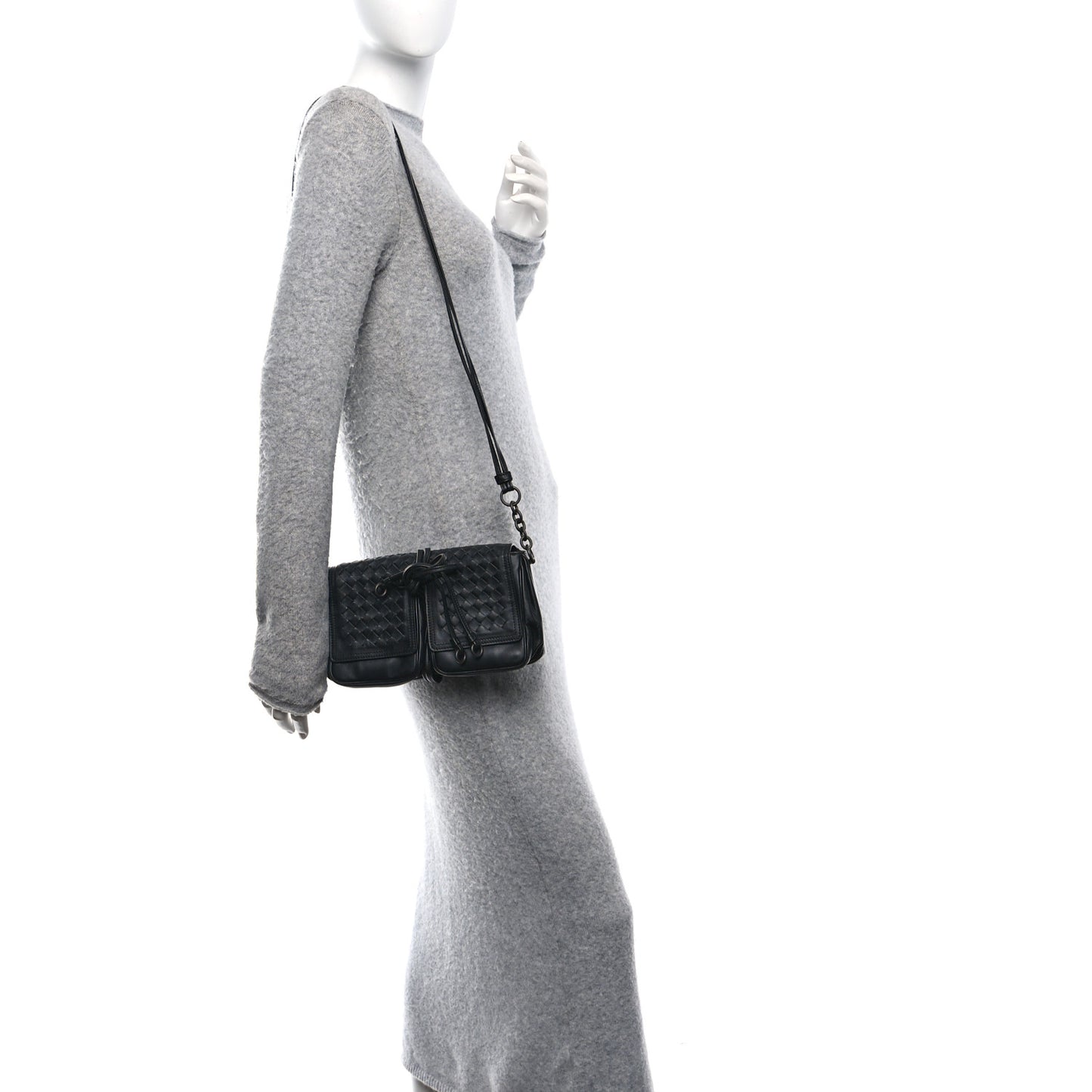 Nappa Intrecciato Small Double Pocket Flap Black