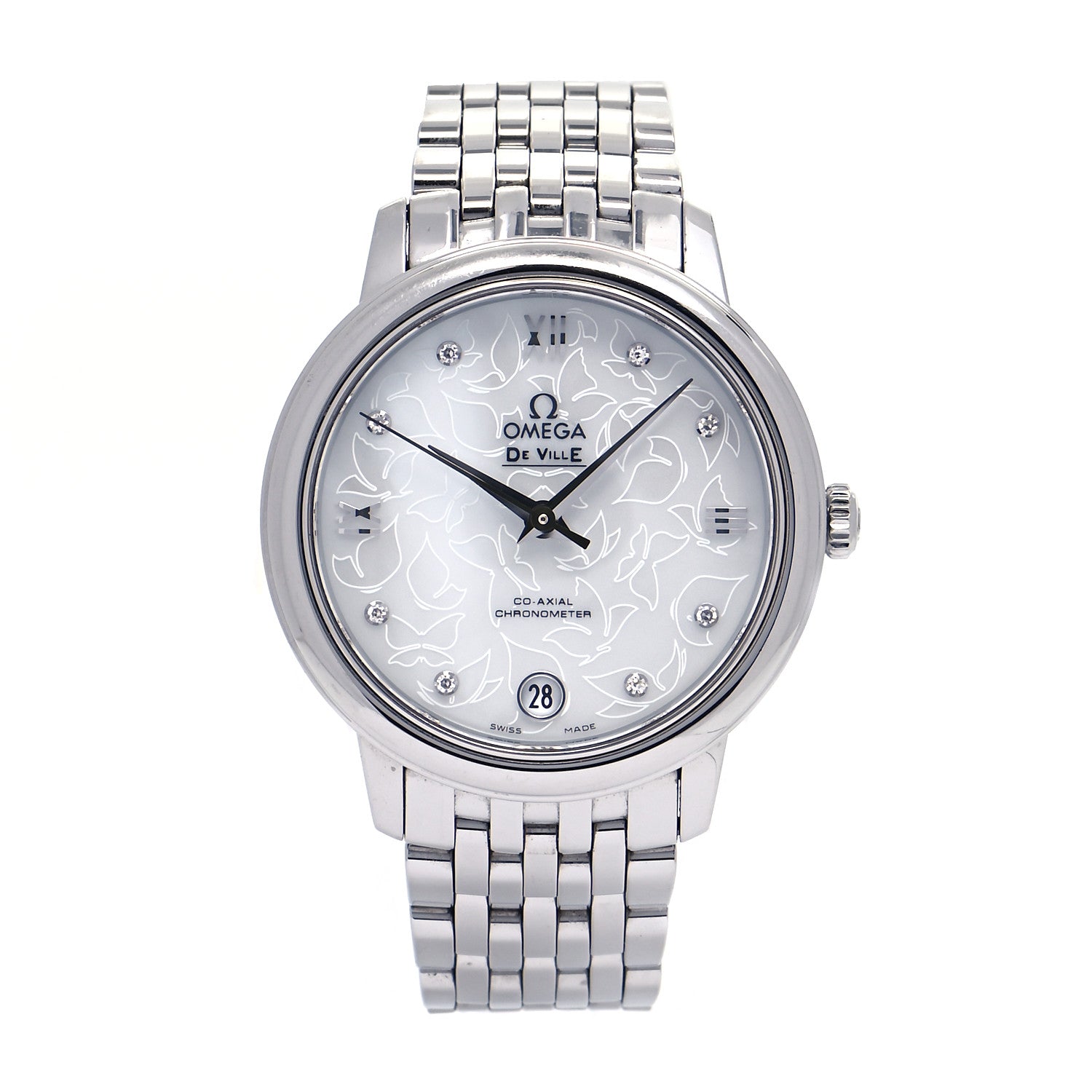 Omega Stainless Steel Diamond Mother of Pearl 33mm De Ville Prestige Butterfly Automatic Watch 424.10.33.20.55.001 1 of 4