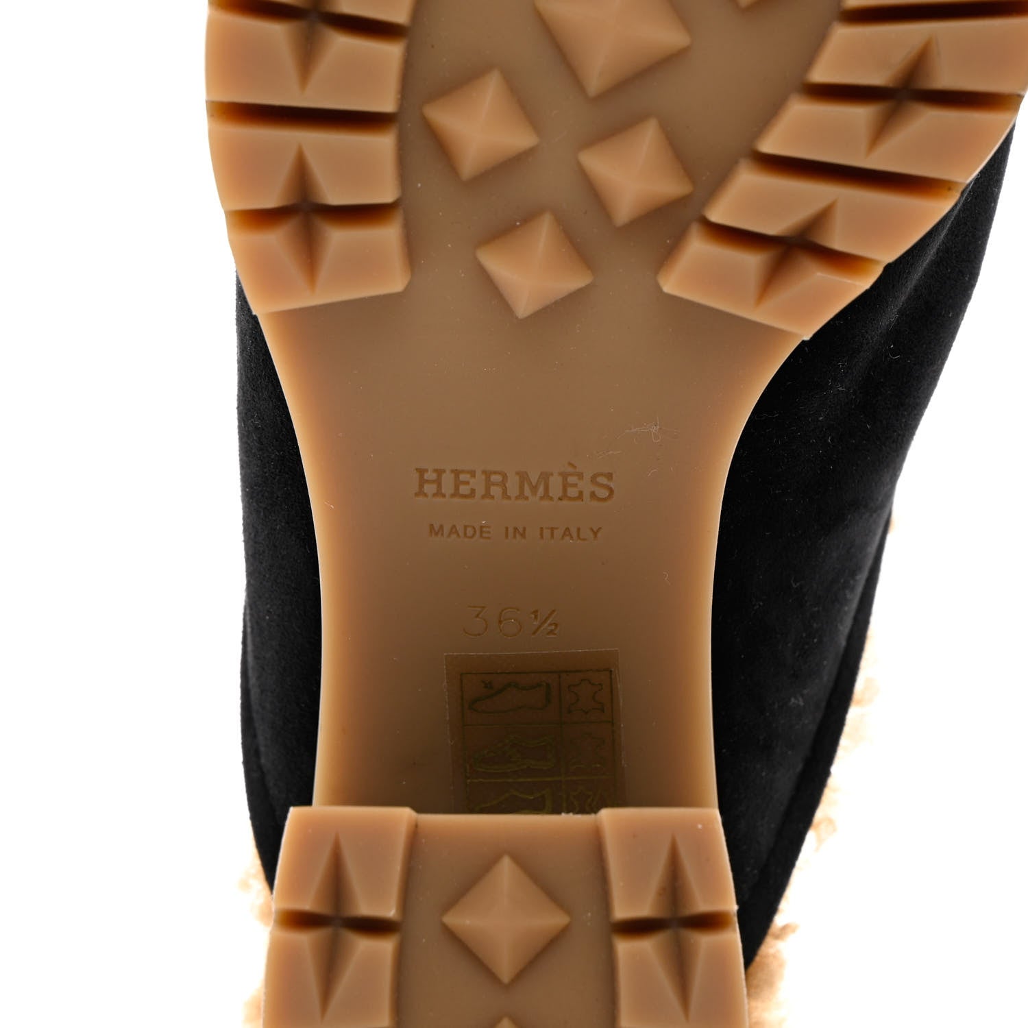 Hermes Suede Goatskin Woolskin Flore 60 Mules 37 Black Camel 7 of 8