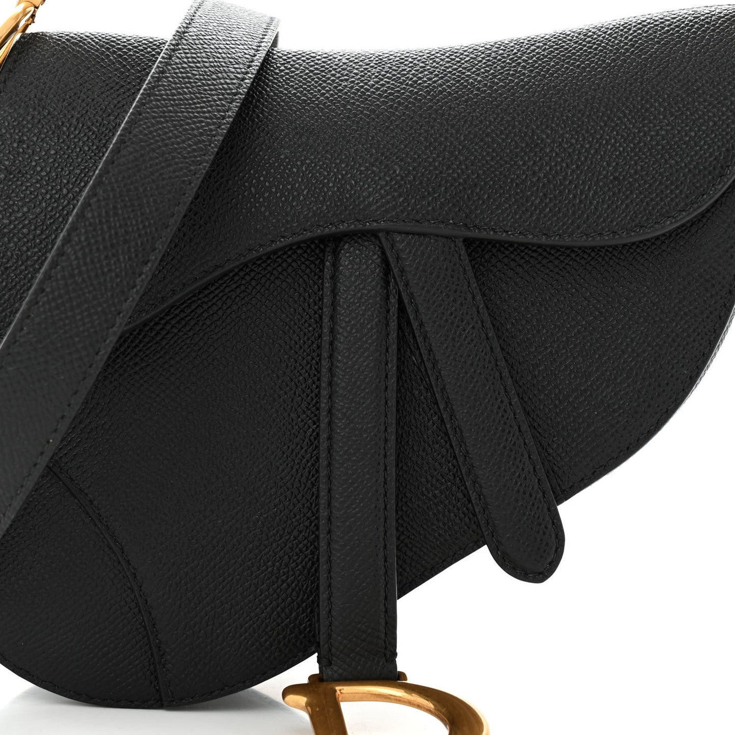 Grained Calfskin Mini Saddle Bag With Strap Black