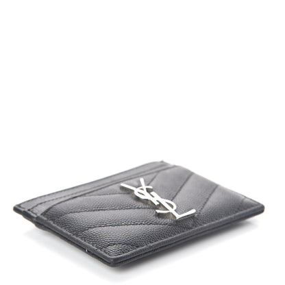 Saint Laurent Grain De Poudre Matelasse Chevron Monogram Credit Card Case Black 4 of 9