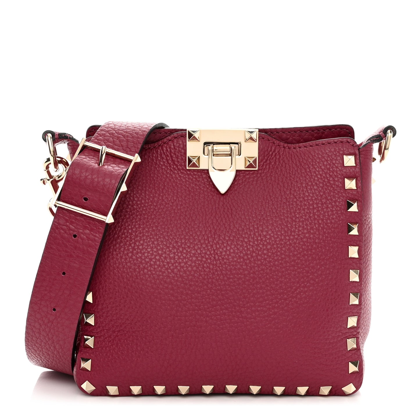 Pebbled Calfskin Mini Rockstud Flip-Lock Messenger Bag Raspberry