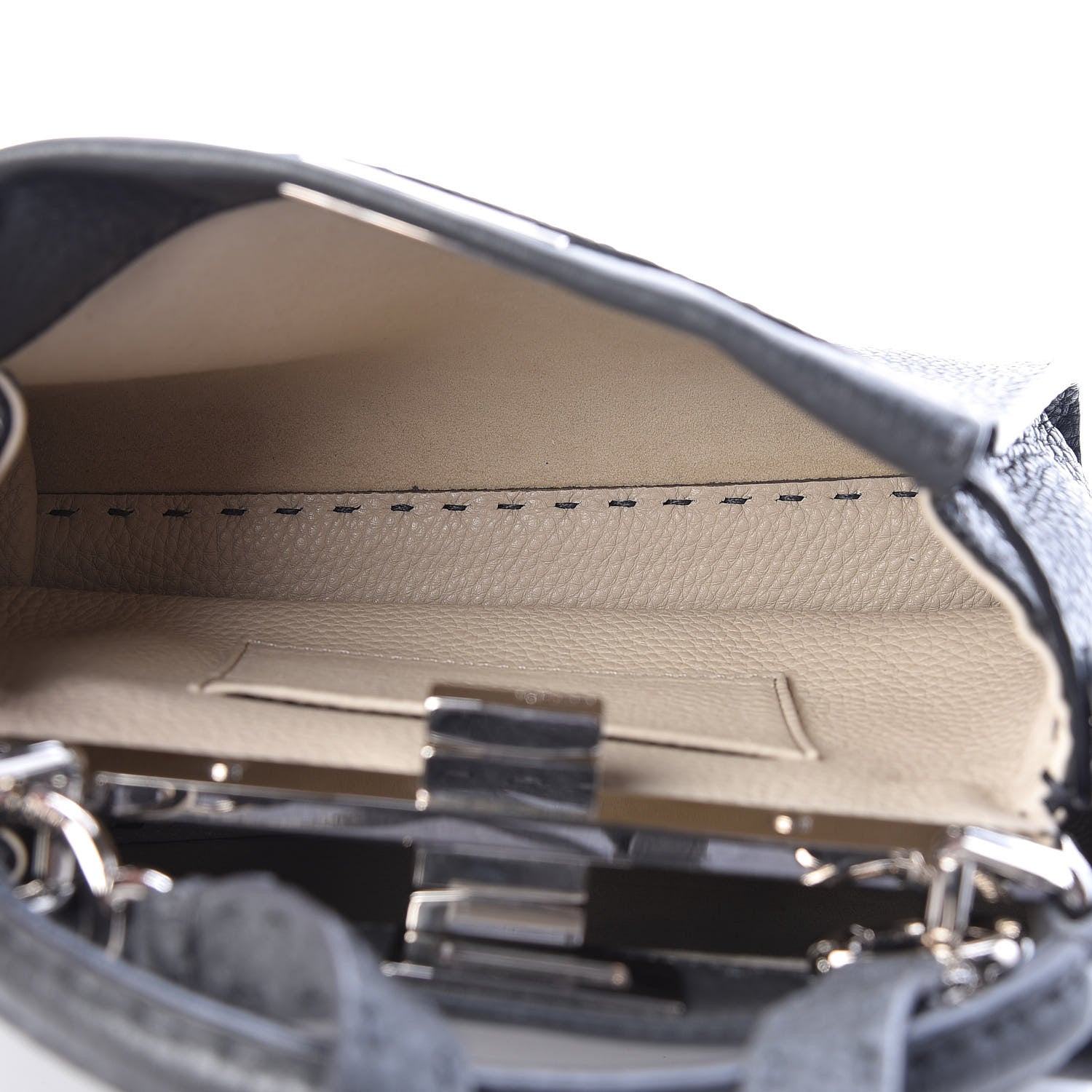 Fendi Cuoio Romano Selleria Bi-Color Mini Peekaboo Iconic Satchel Asfalto Latte 6 of 12