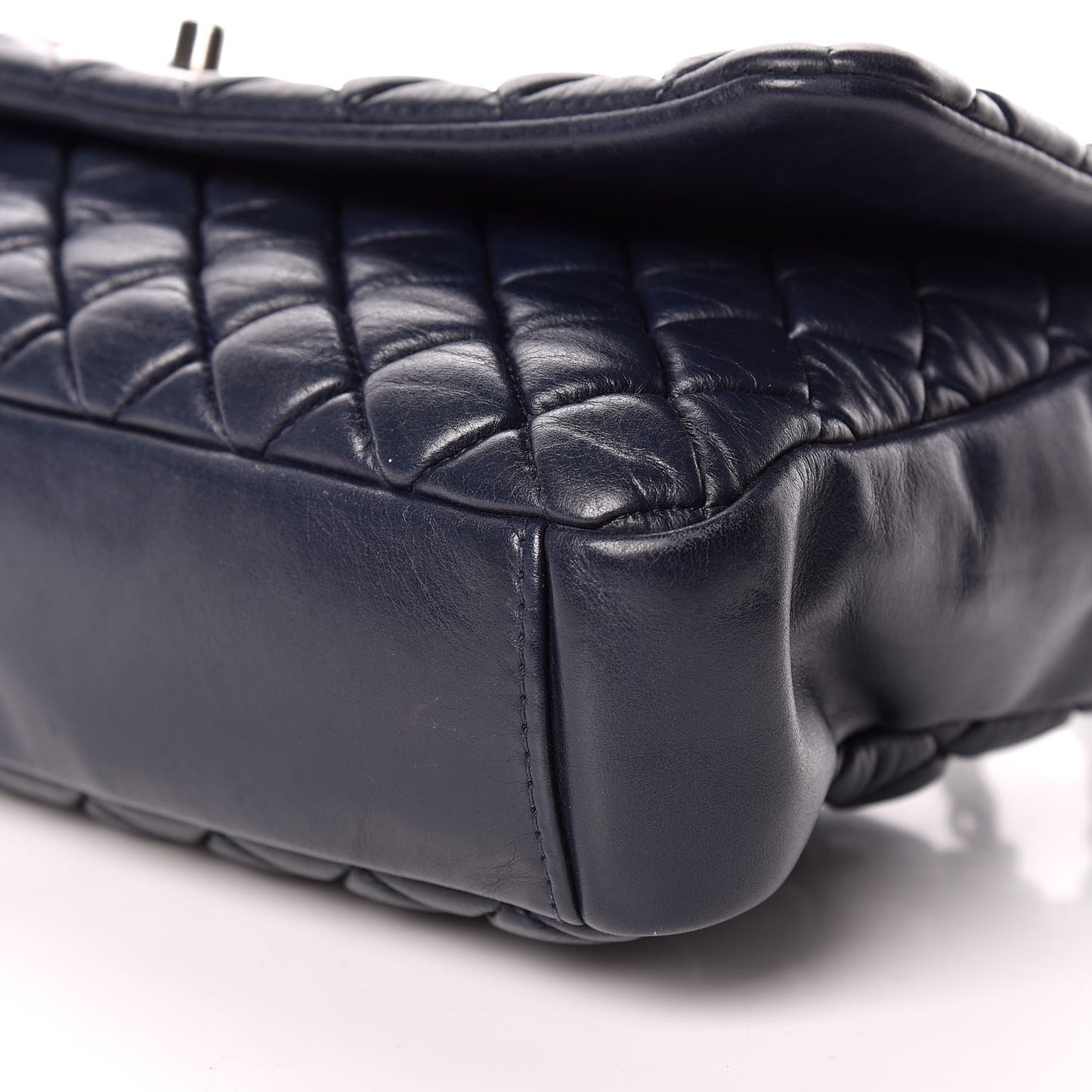 Iridescent Calfskin New Bubble Large Flap Navy