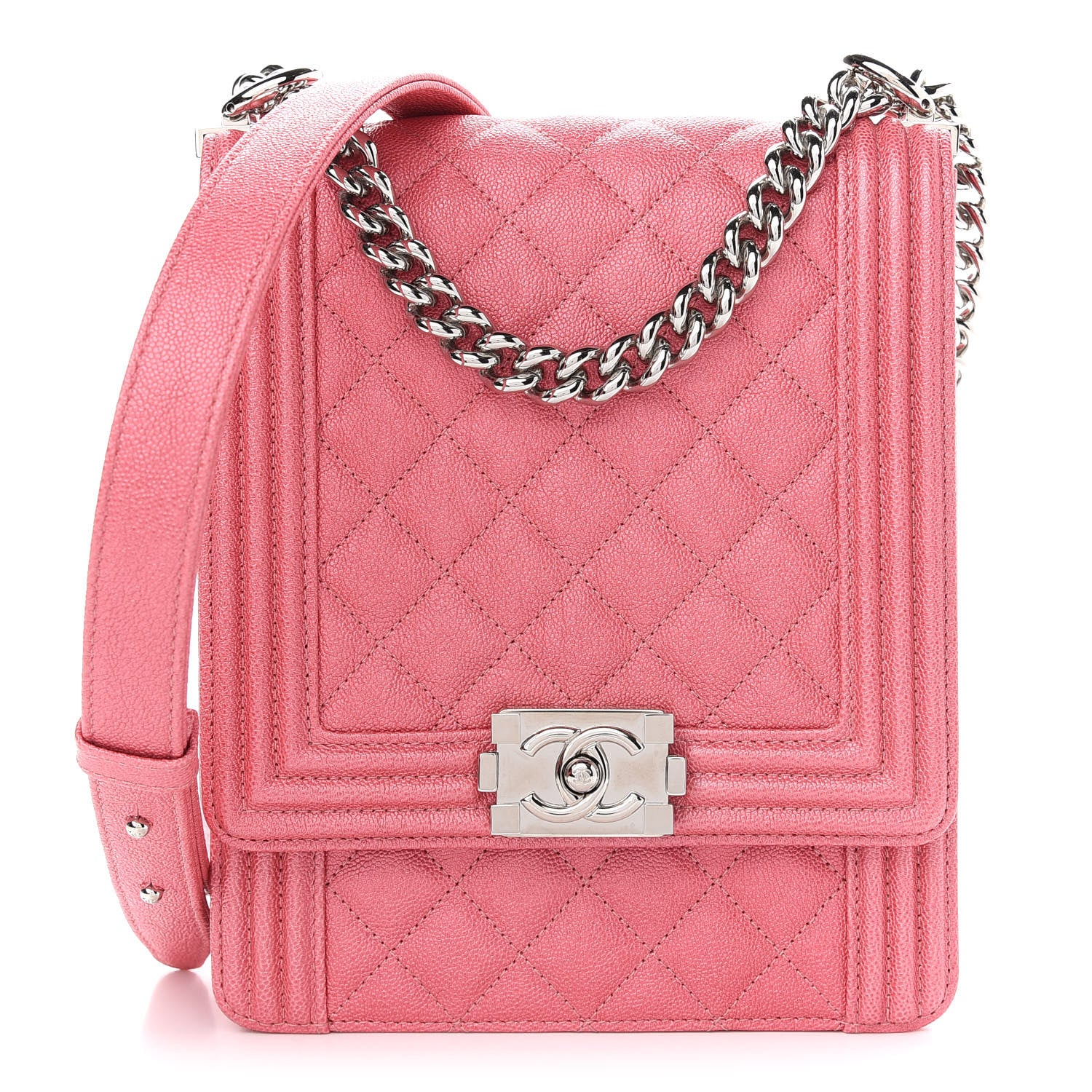 Chanel Caviar Quilted North South Boy Flap Pink 1 of 8