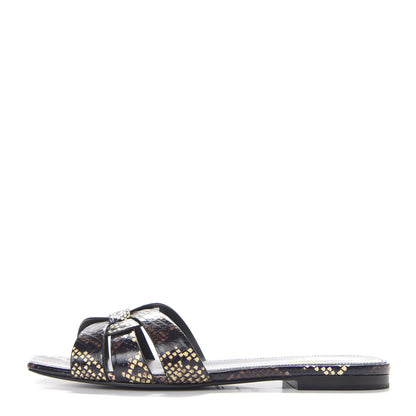 Saint Laurent Snakeskin Tribute 05 Slide Sandals 37.5 Oro 1 of 8