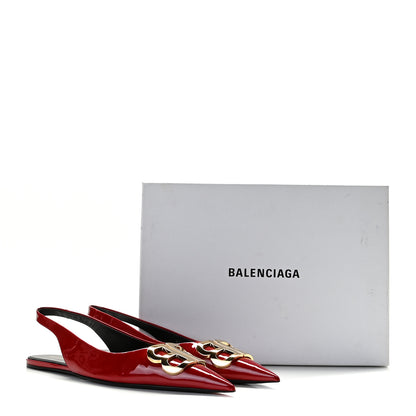 Balenciaga Patent BB Knife Pointy Toe Slingback Flats 39 Rouge Cardinal 11 of 11