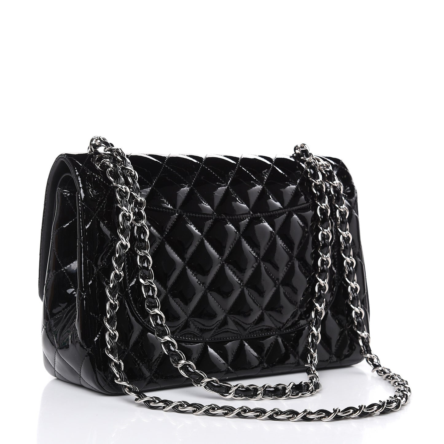 Patent Quilted Jumbo Double Flap Black