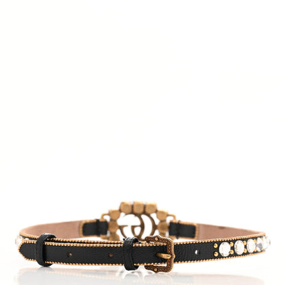 Gucci Calfskin Crystal Embellished Double G Choker Necklace Black 3 of 8