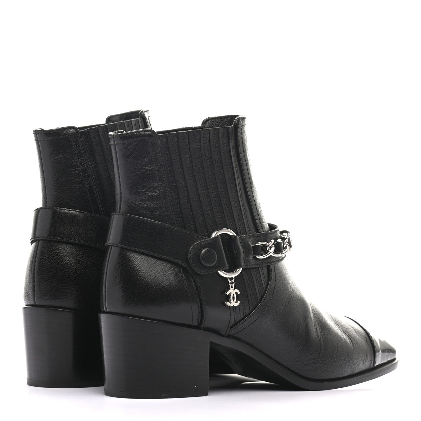 Goatskin Patent CC Cap Toe Chain Boots 36 Black