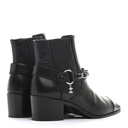 Chanel Goatskin Patent CC Cap Toe Chain Boots 36 Black 4 of 11