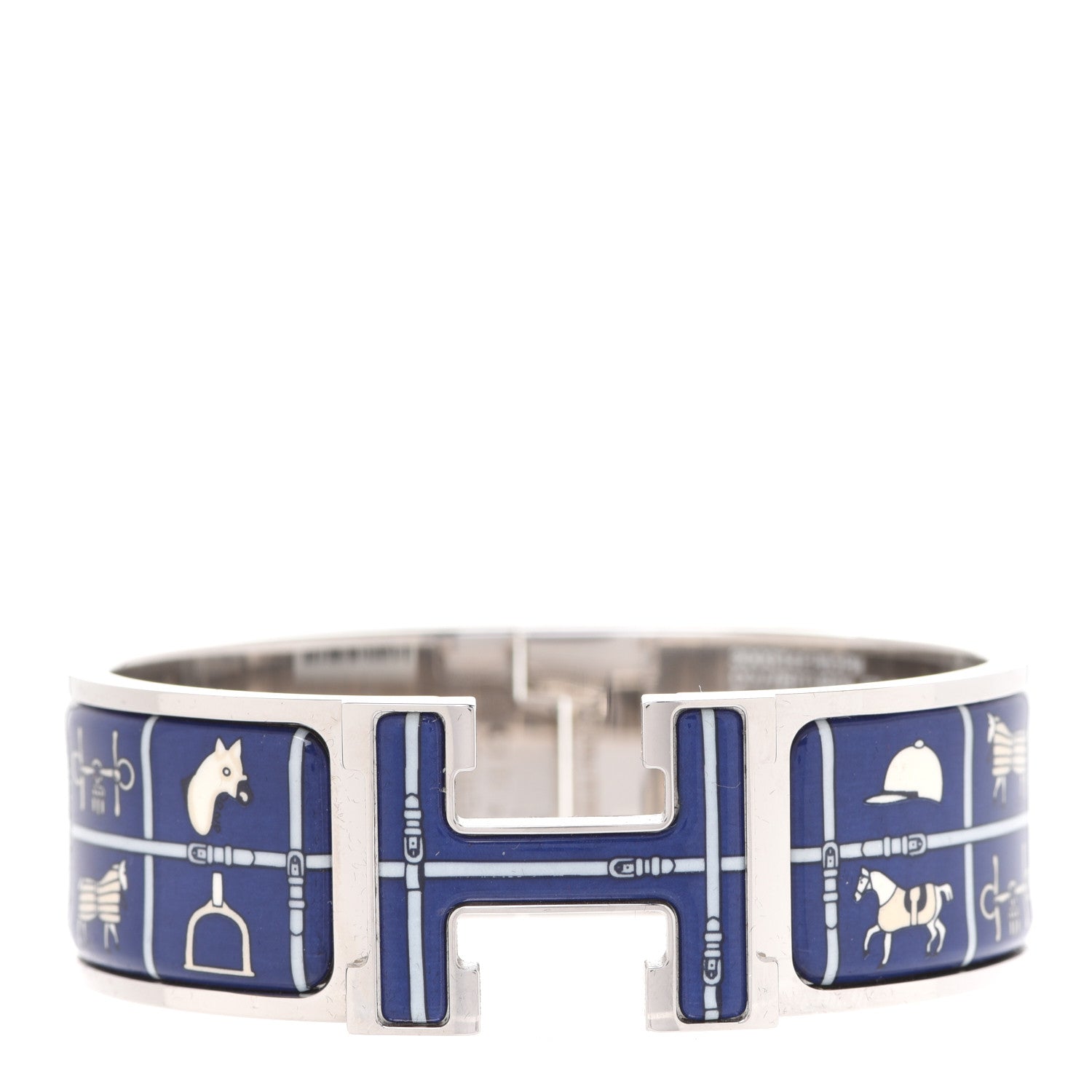 Hermes Enamel Couvertures et Tenues de Jour Wide Clic Clac H Bracelet PM Beige Blue 1 of 6