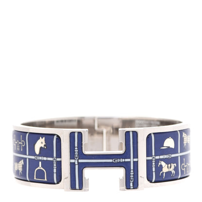 Hermes Enamel Couvertures et Tenues de Jour Wide Clic Clac H Bracelet PM Beige Blue 1 of 6