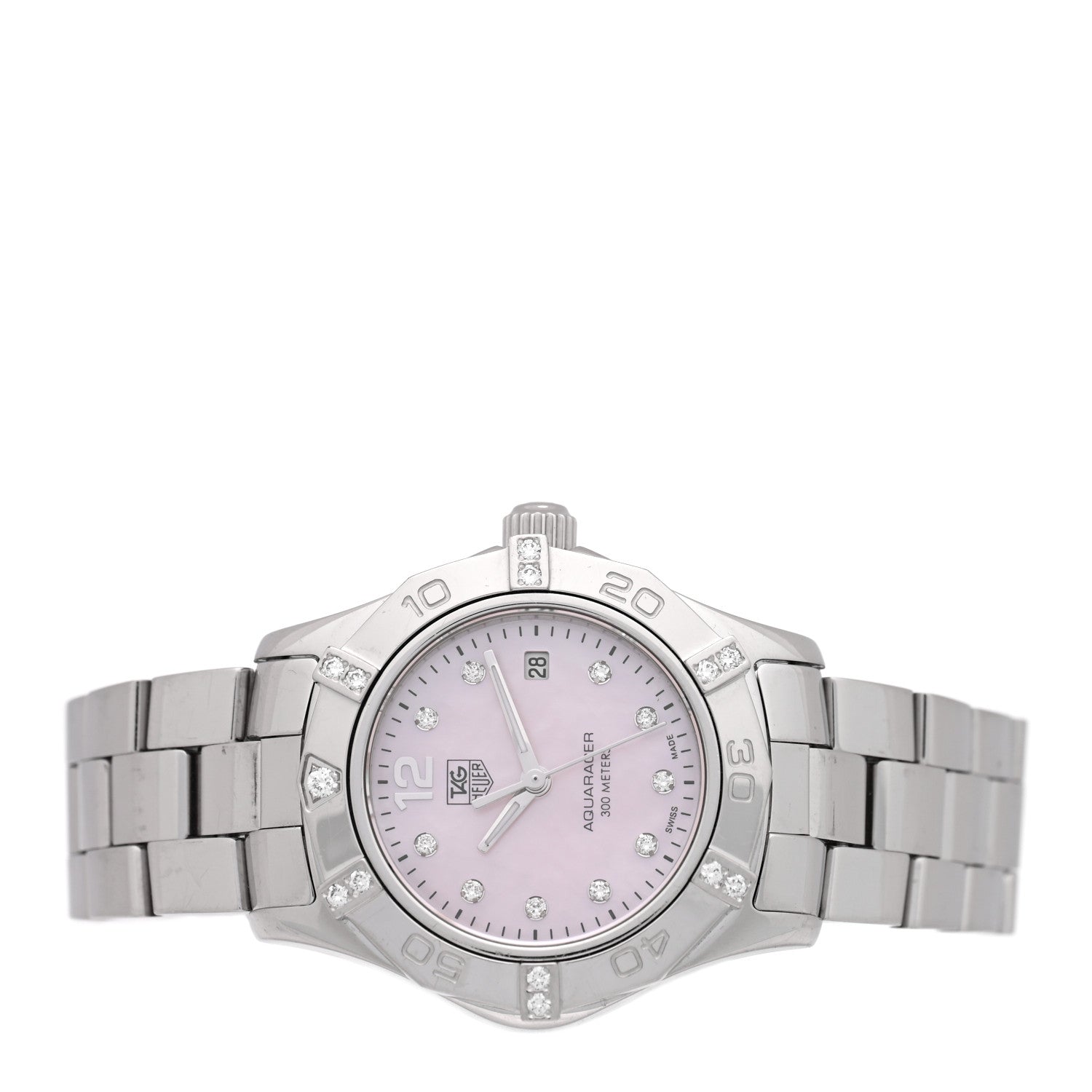 Tag Heuer Stainless Steel Diamond Pink Mother of Pearl 27mm Aquaracer Lady Quartz Watch WAF141H 2 of 4