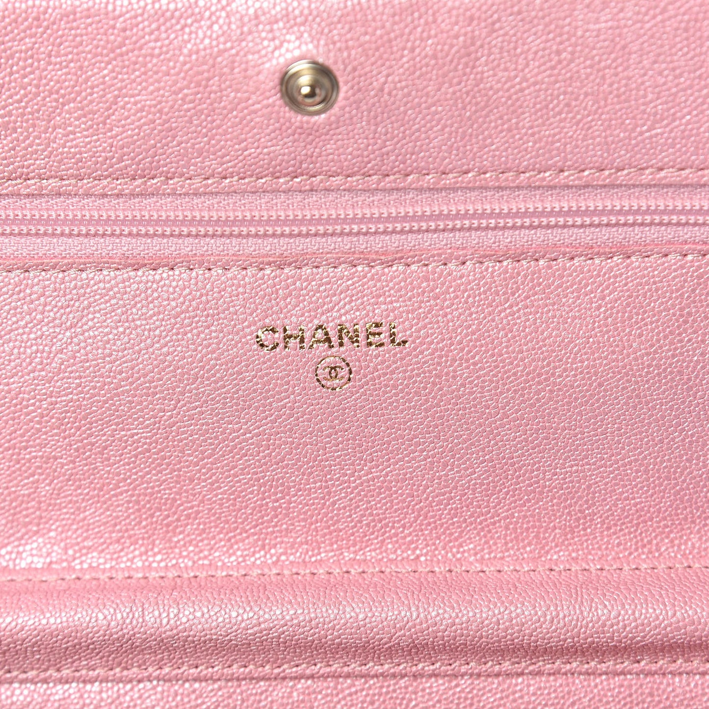 Iridescent Caviar Quilted Wallet on Chain WOC Rose Pink