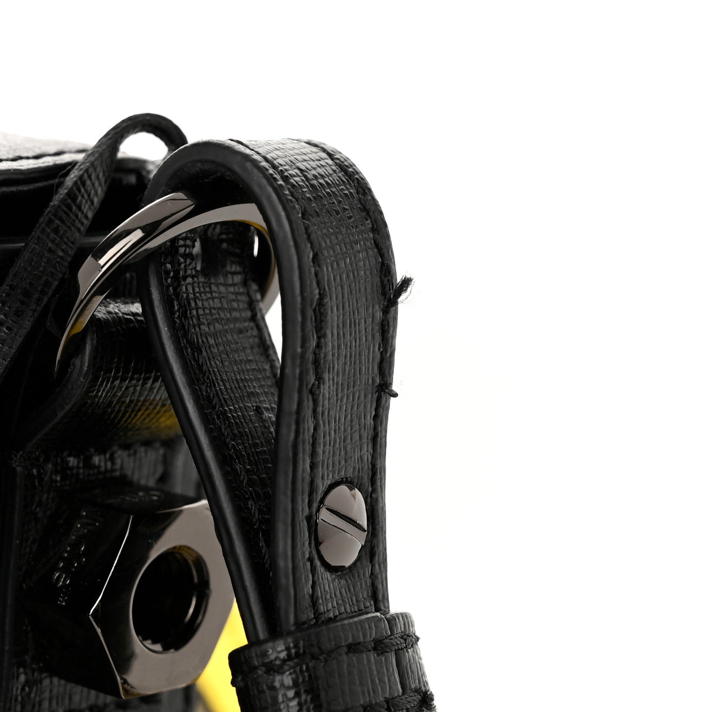 Saffiano Striped Mini Diag Binder Clip Bag Black White Yellow