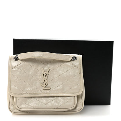 Saint Laurent Crinkled Calfskin Matelasse Monogram Baby Niki Chain Satchel Ivory 10 of 10